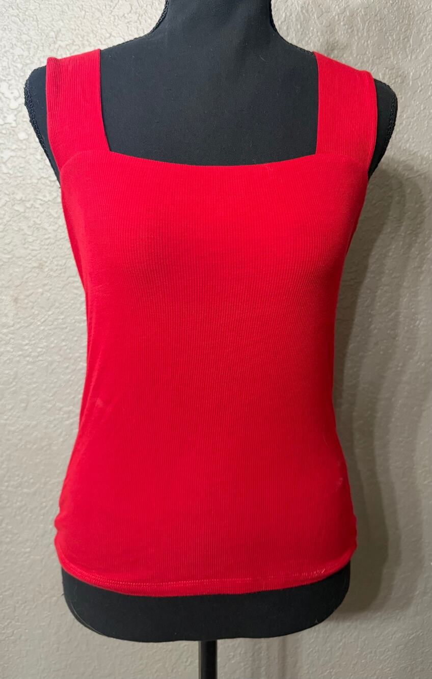 Michael Lauren Womens Sz S Red Square Neck Ribbed Stretch Tank Top